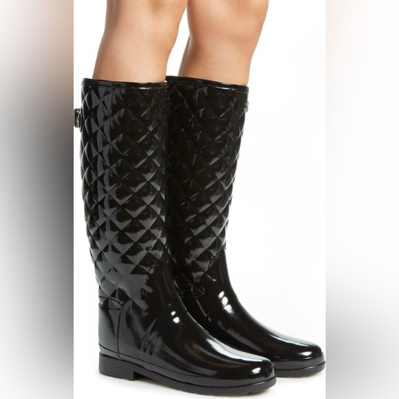 Hunter Shoes - Hunter Original Refined High Gloss Quilted Waterproof Rain Boot Black Size 9